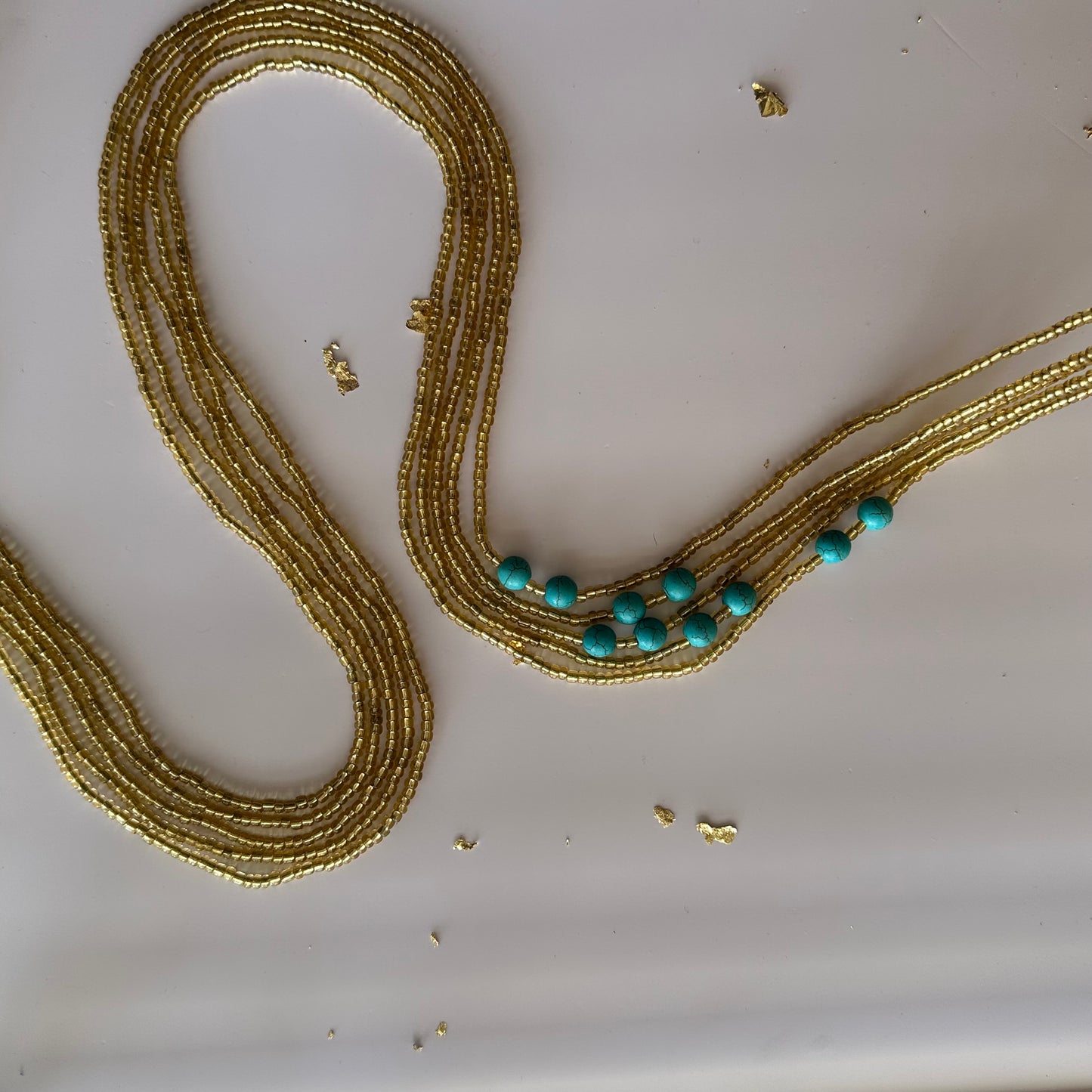 Mozabite – Bright Light Gold Tie-on Waistbeads with Turquoise