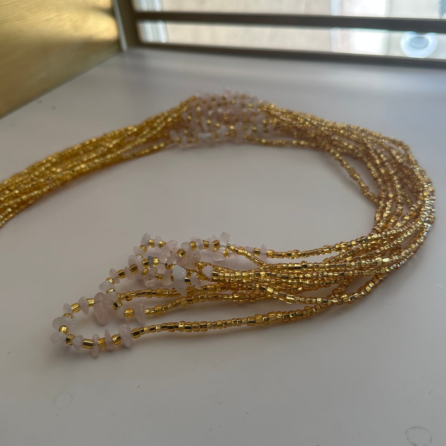 Dagomba – Rose Quartz Tie-on Waistbead