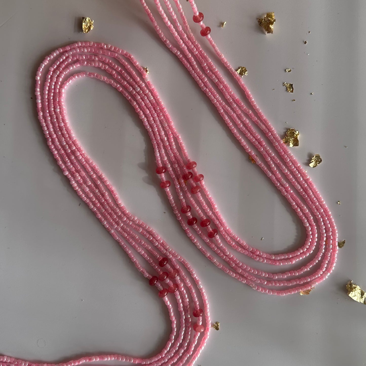 Mossi – Baby Pink Tie-on WaistBeads with Strawberry Butted Jade
