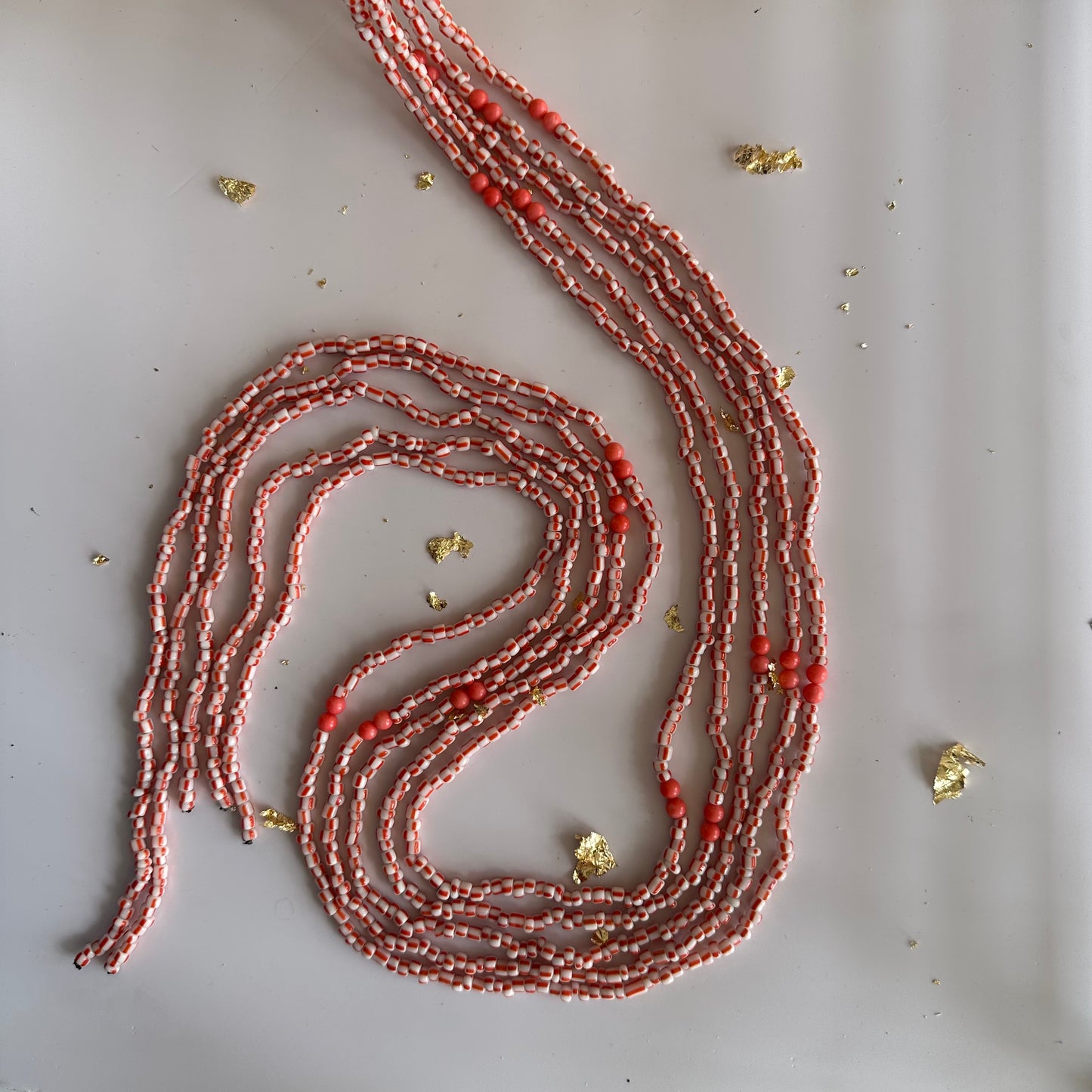 Fon – Orange & White Waist Beads with Coral