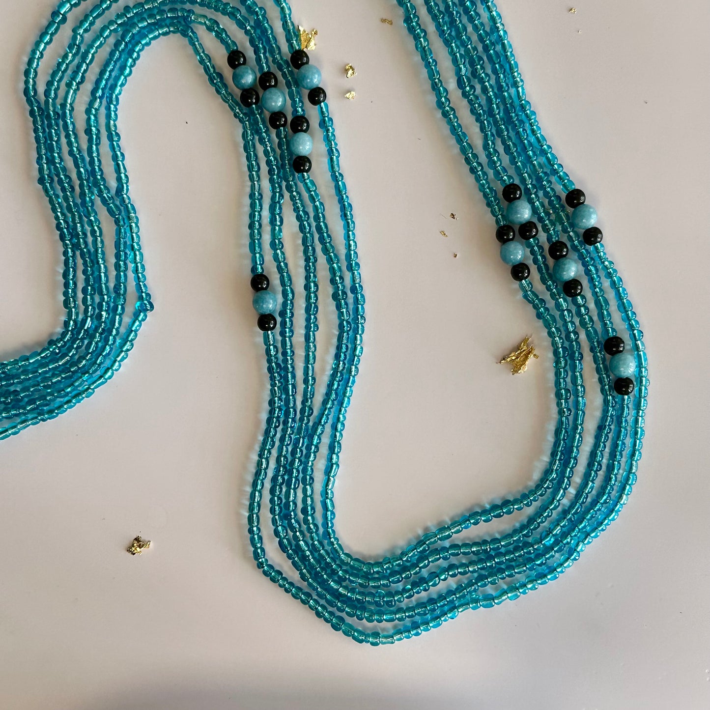 Lunda – Light Blue & Black Waist Beads with Aquamarine