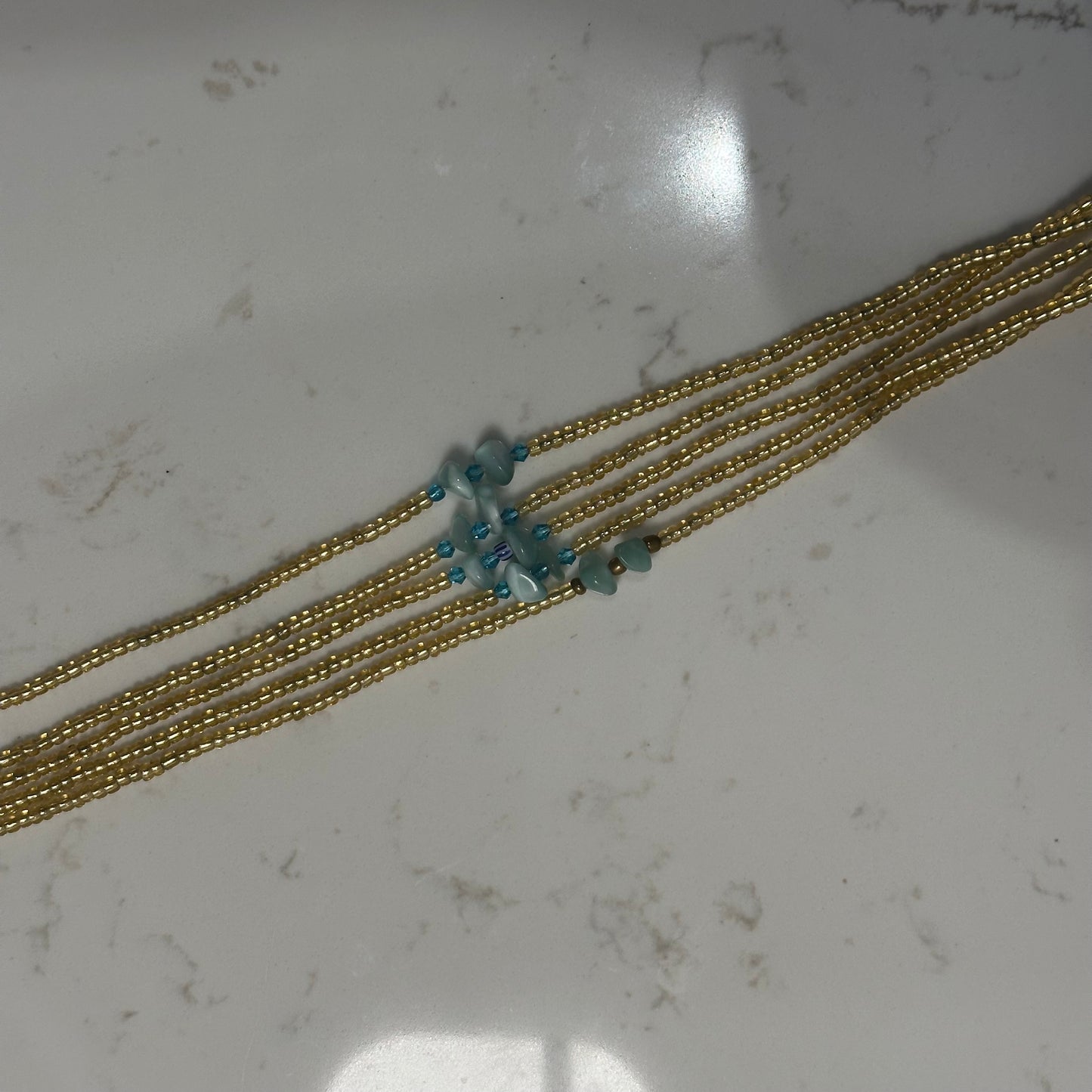 Masmouda – Bright Light Gold Tie-on Waistbeads with Green Moonstone Nuggets