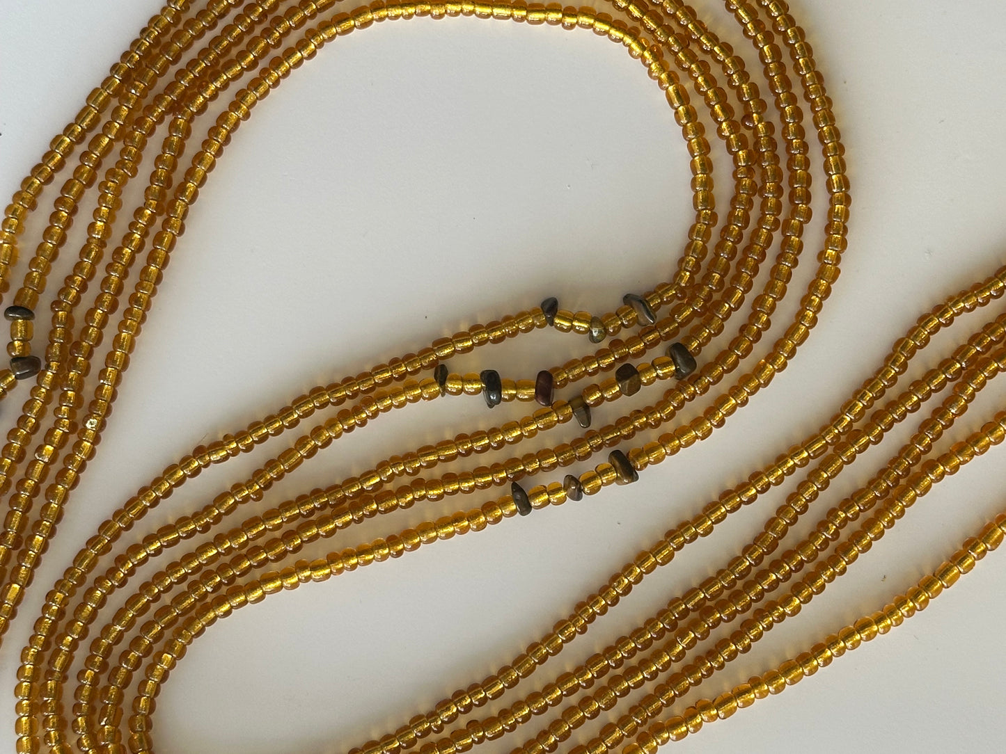 Zaghawa – Light Gold Tie-on Waistbeads with Tiger Eye Chips