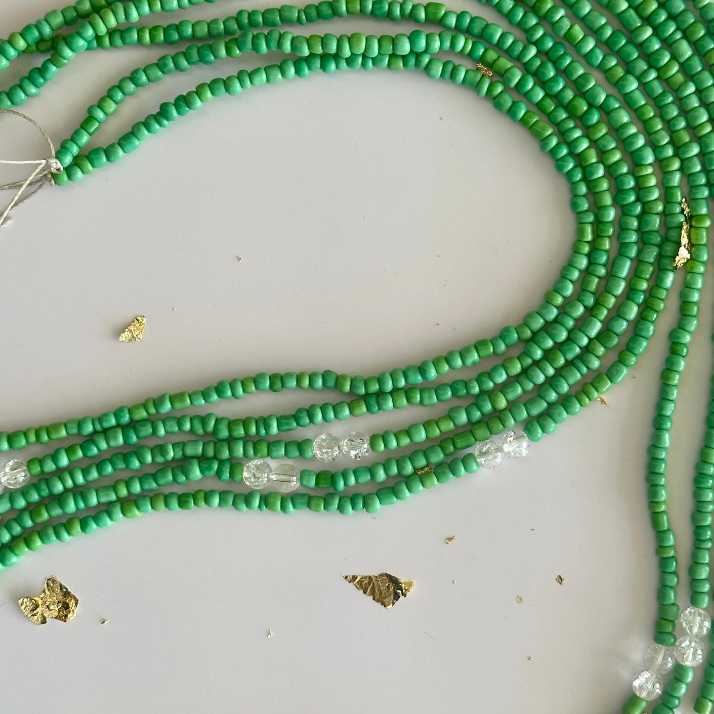 Meru – Mint Green Waist Beads with Cracked Clear Quartz