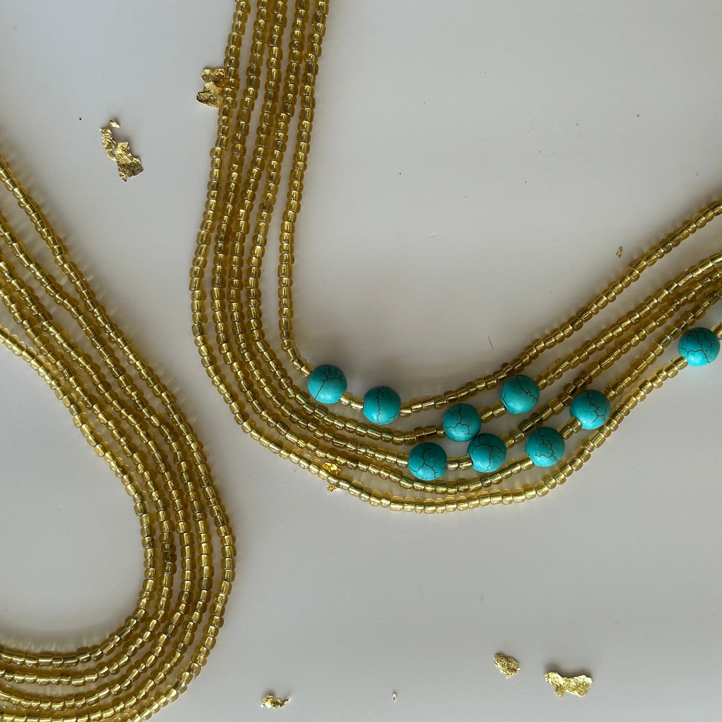 Mozabite – Bright Light Gold Tie-on Waistbeads with Turquoise