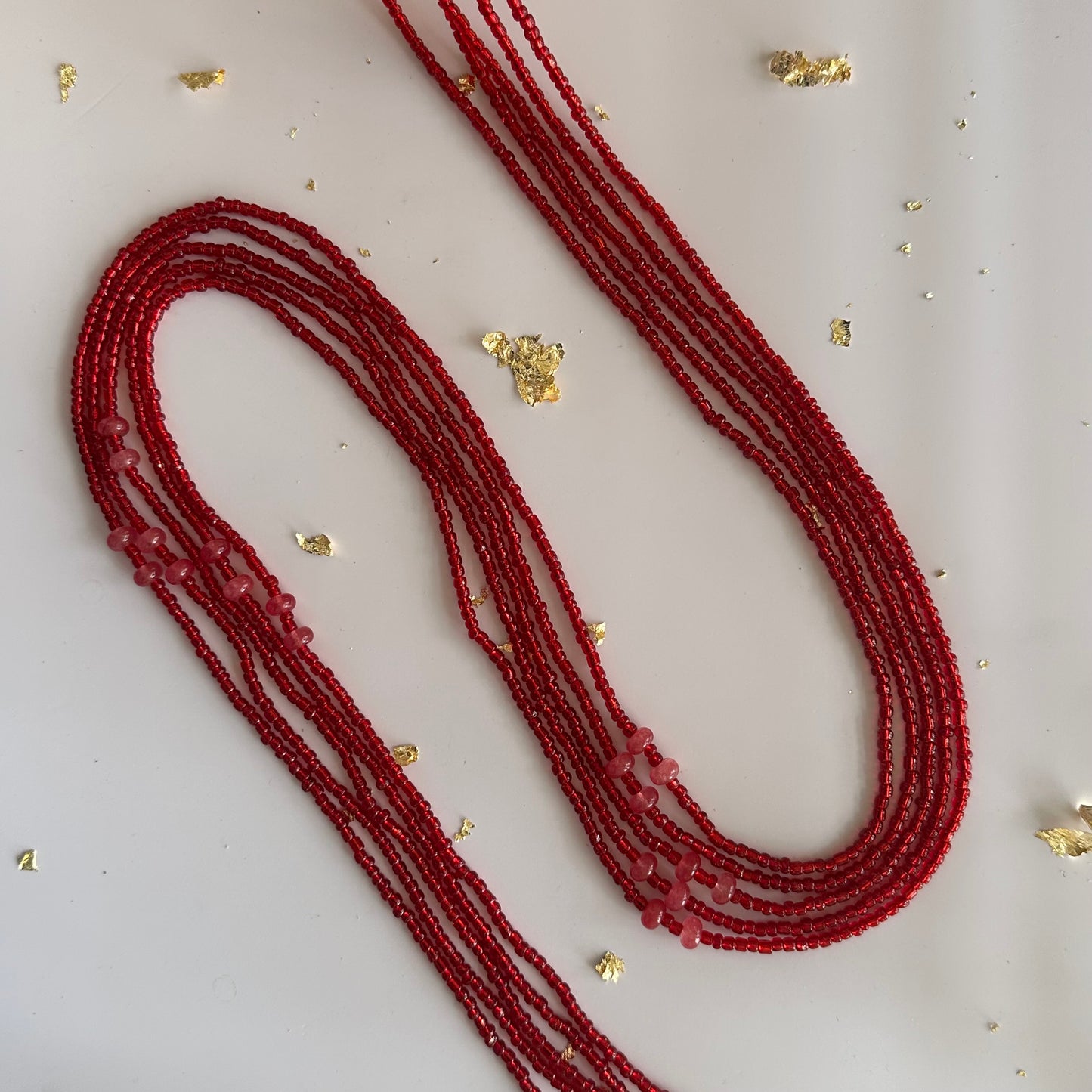 Dagaaba – Red Tie-on Waistbeads with Strawberry Dyed Jade