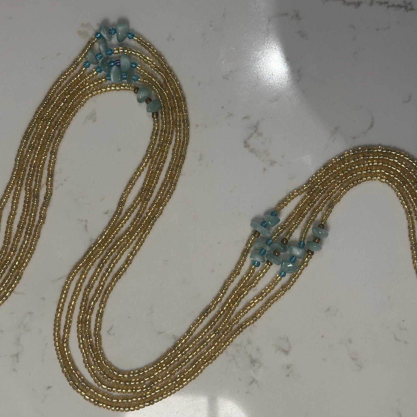 Masmouda – Bright Light Gold Tie-on Waistbeads with Green Moonstone Nuggets