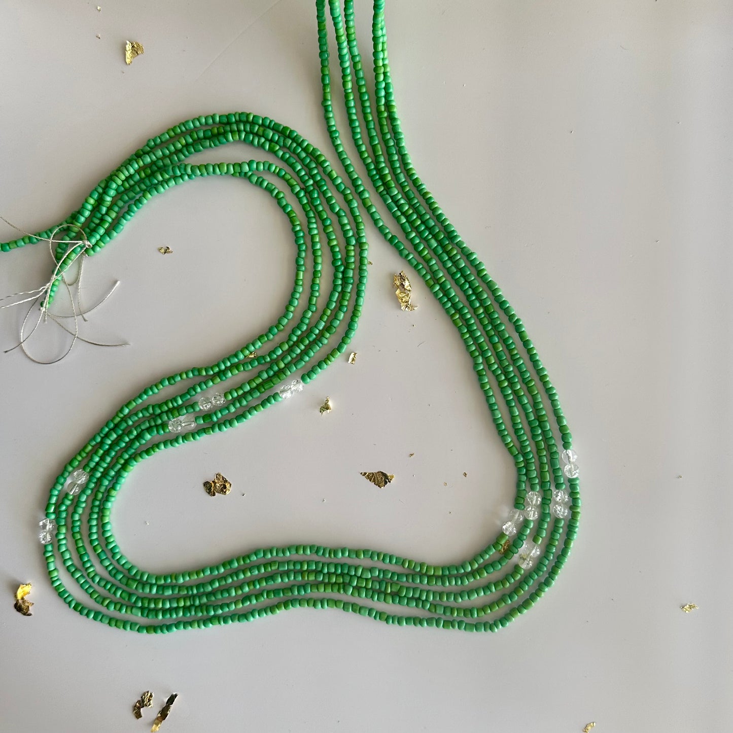 Meru – Mint Green Waist Beads with Cracked Clear Quartz