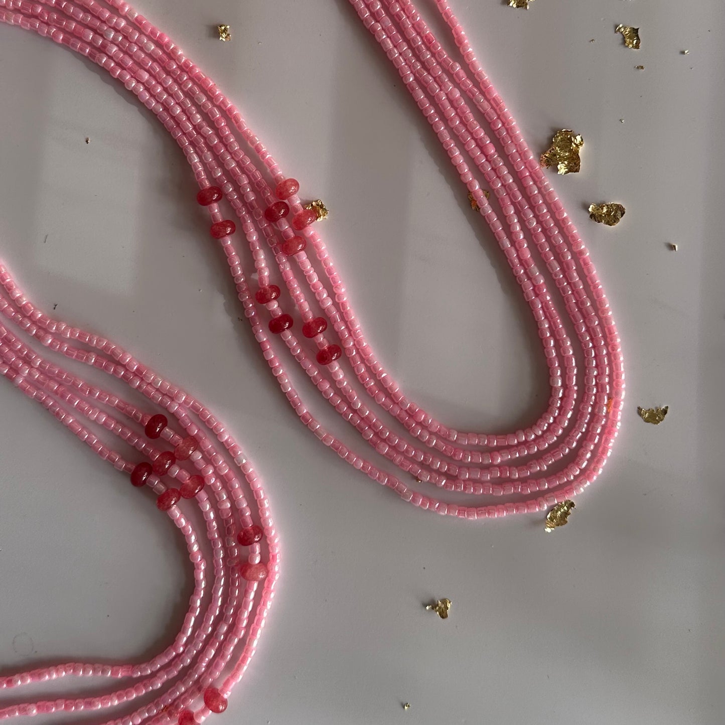 Mossi – Baby Pink Tie-on WaistBeads with Strawberry Butted Jade