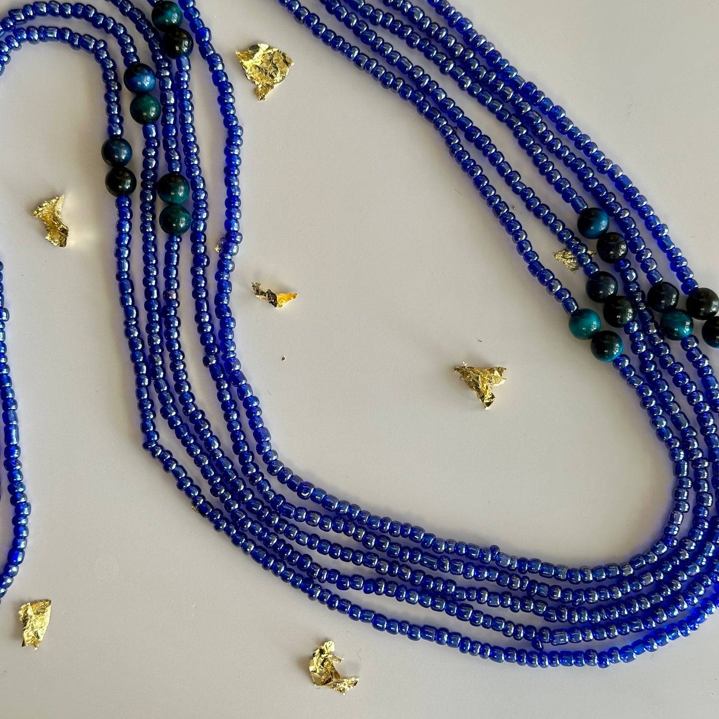 Sango – Dark Blue Waist Beads with Aqua Dyed Tiger’s Eye