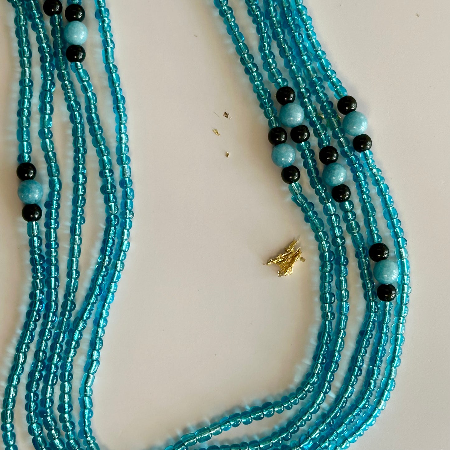 Lunda – Light Blue & Black Waist Beads with Aquamarine