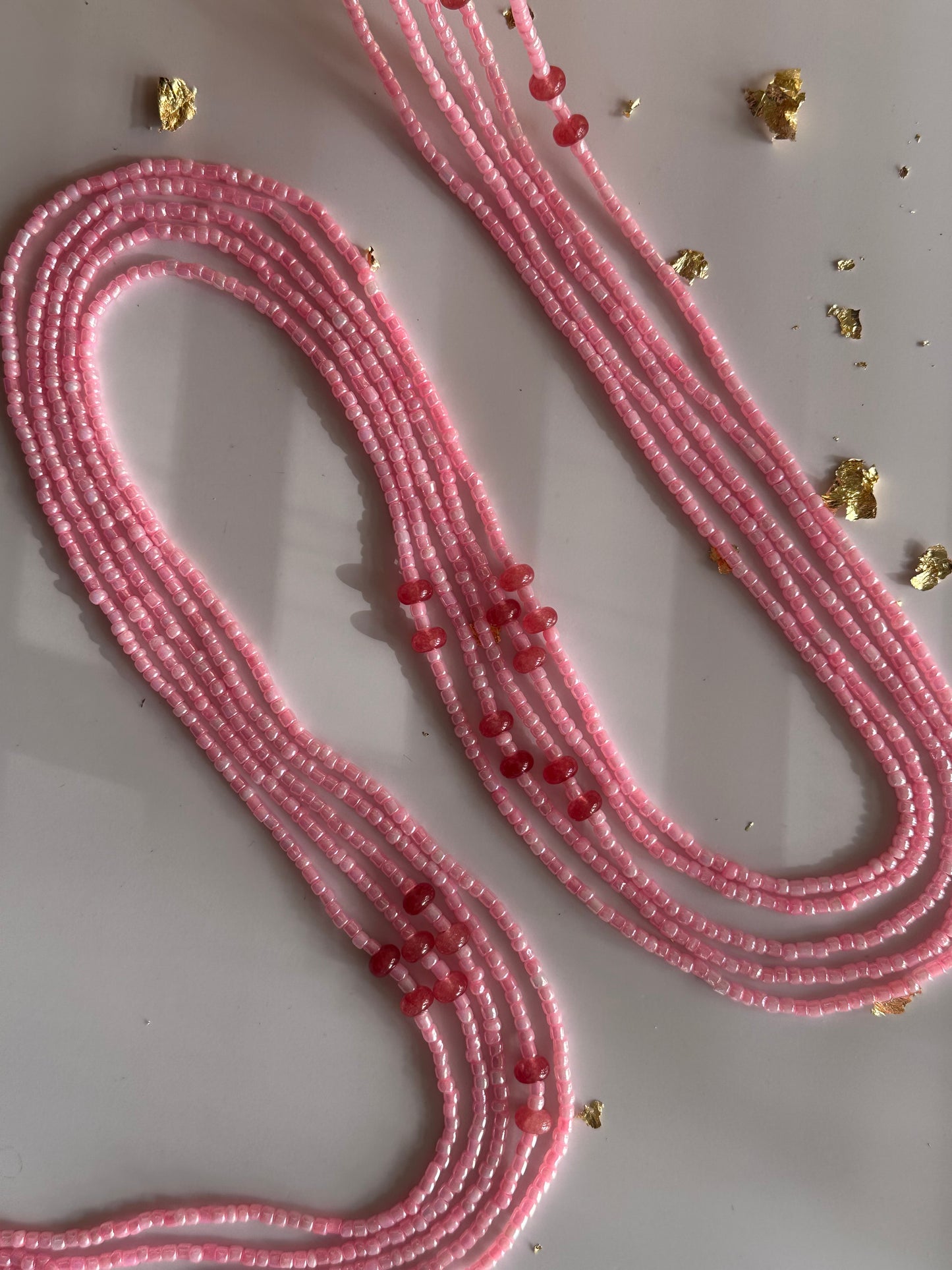 Mossi – Baby Pink Tie-on WaistBeads with Strawberry Butted Jade
