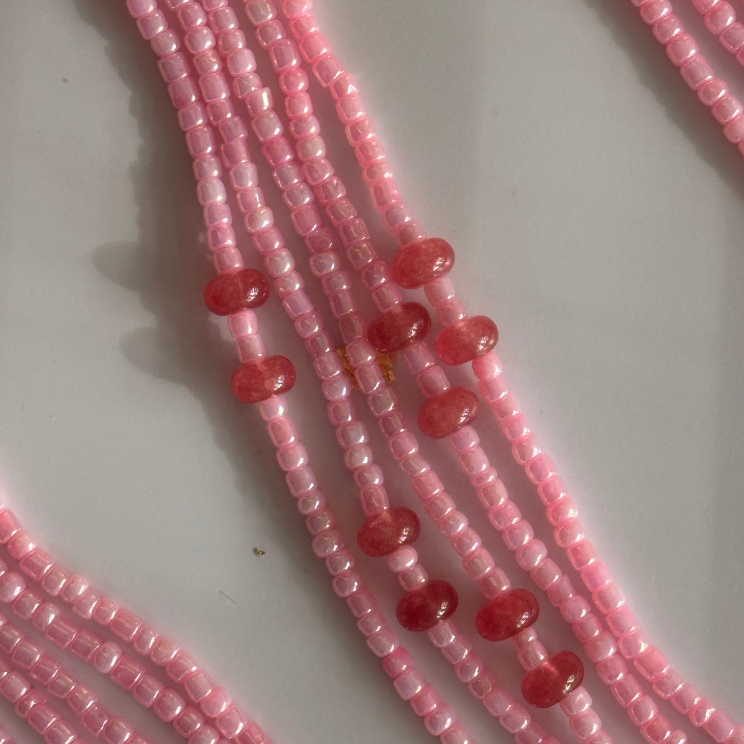 Mossi – Baby Pink Tie-on WaistBeads with Strawberry Butted Jade