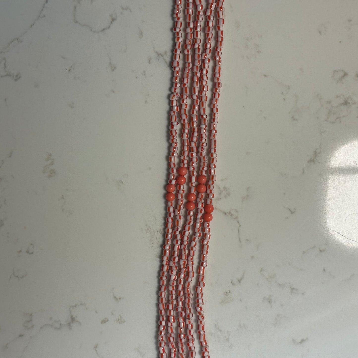 Fon – Orange & White Waist Beads with Coral