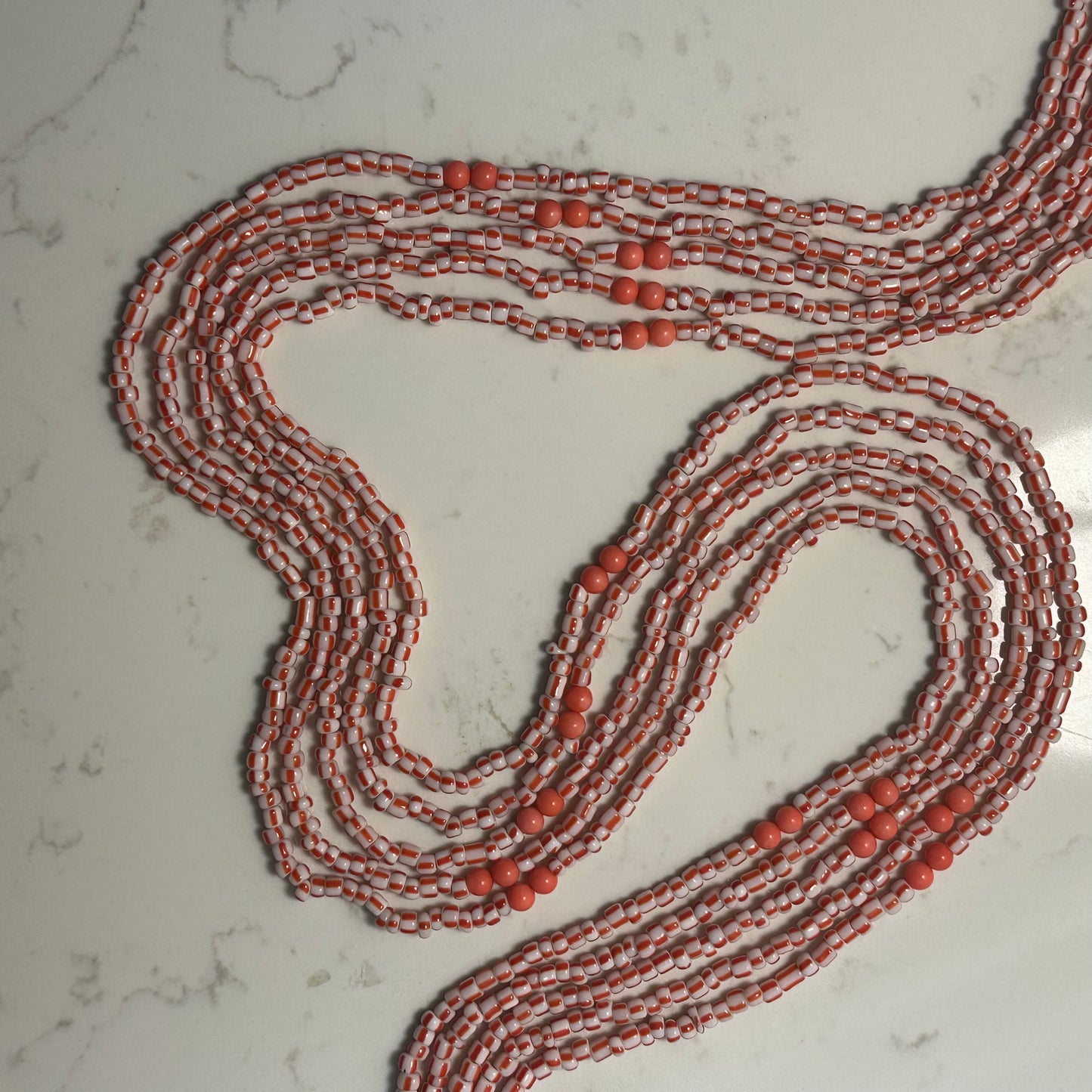 Fon – Orange & White Waist Beads with Coral
