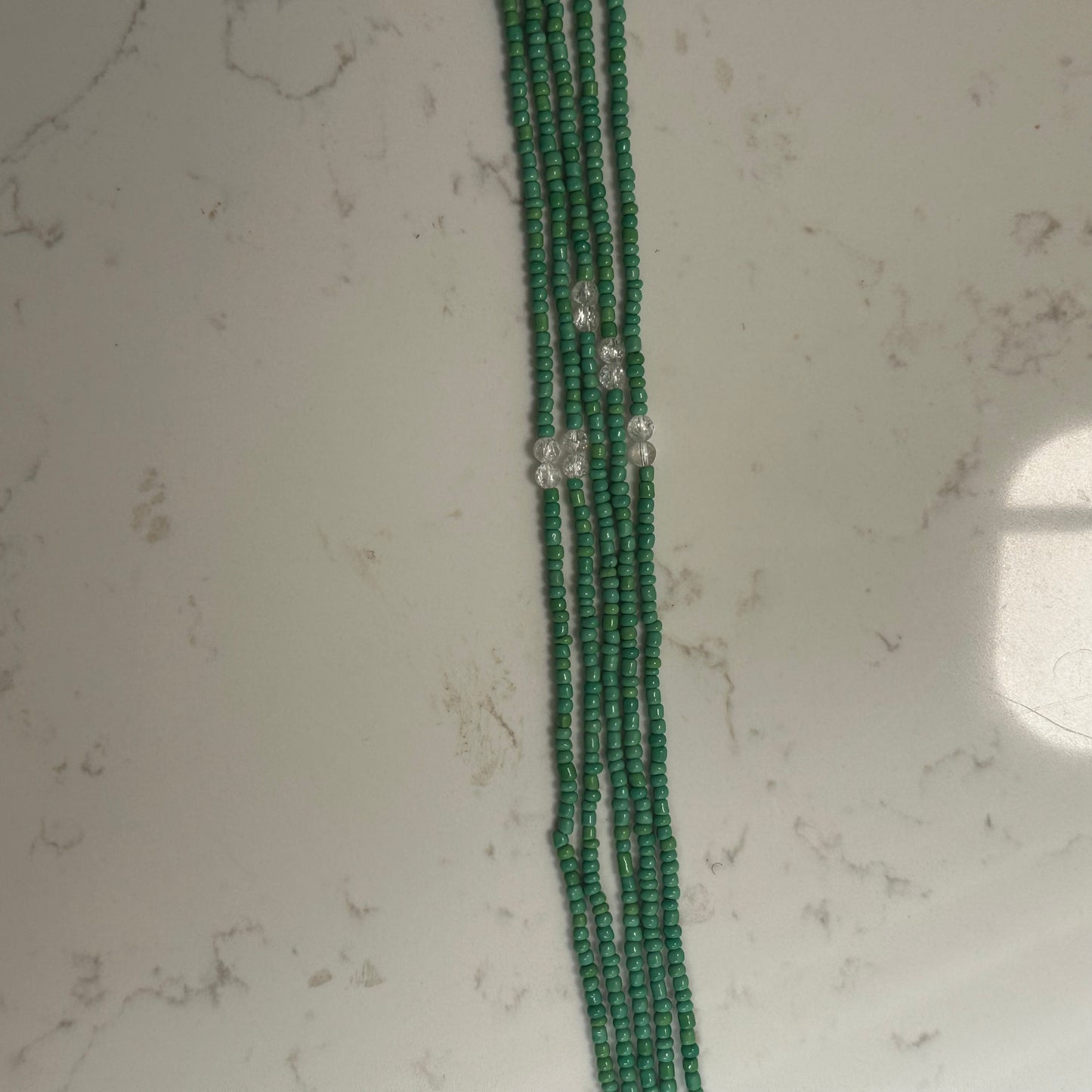 Meru – Mint Green Waist Beads with Cracked Clear Quartz
