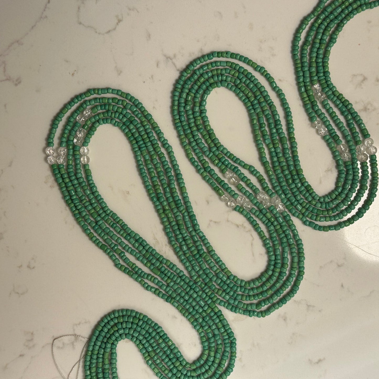 Meru – Mint Green Waist Beads with Cracked Clear Quartz