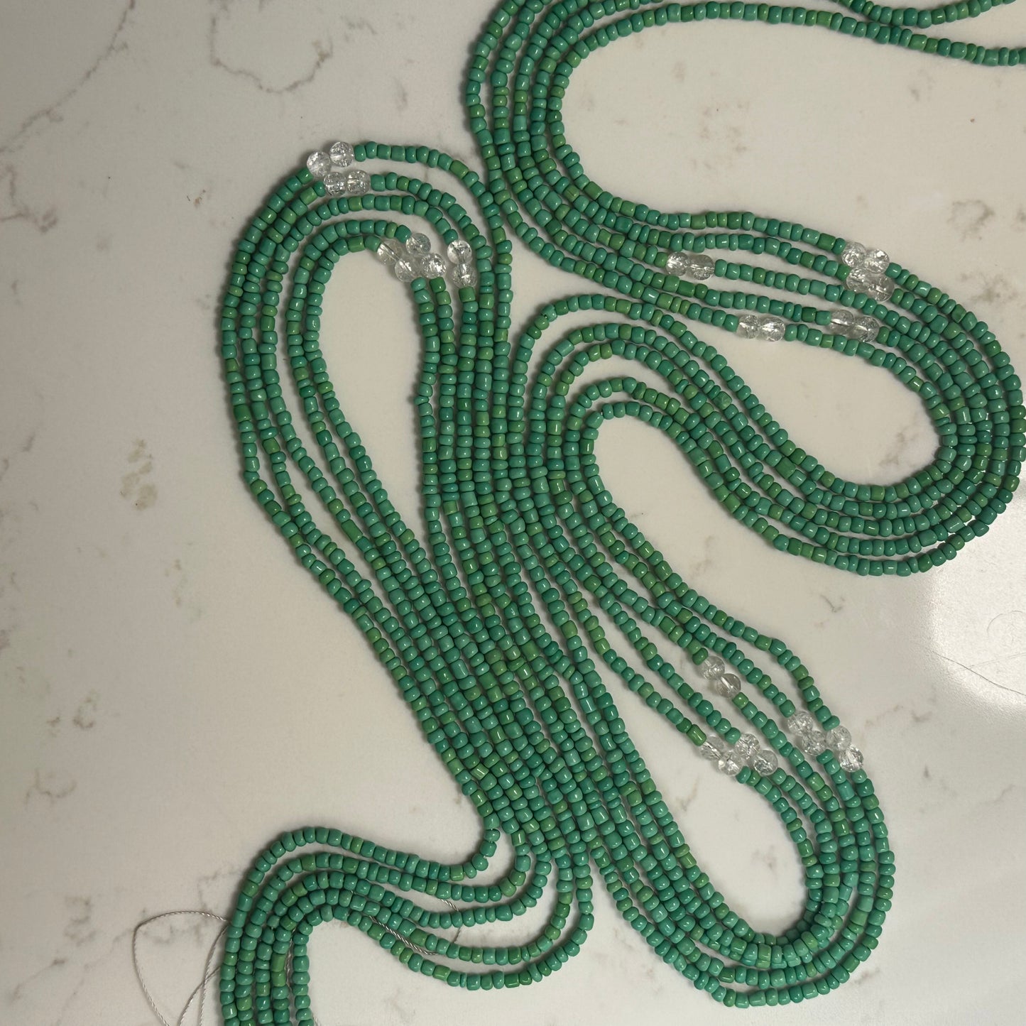 Meru – Mint Green Waist Beads with Cracked Clear Quartz