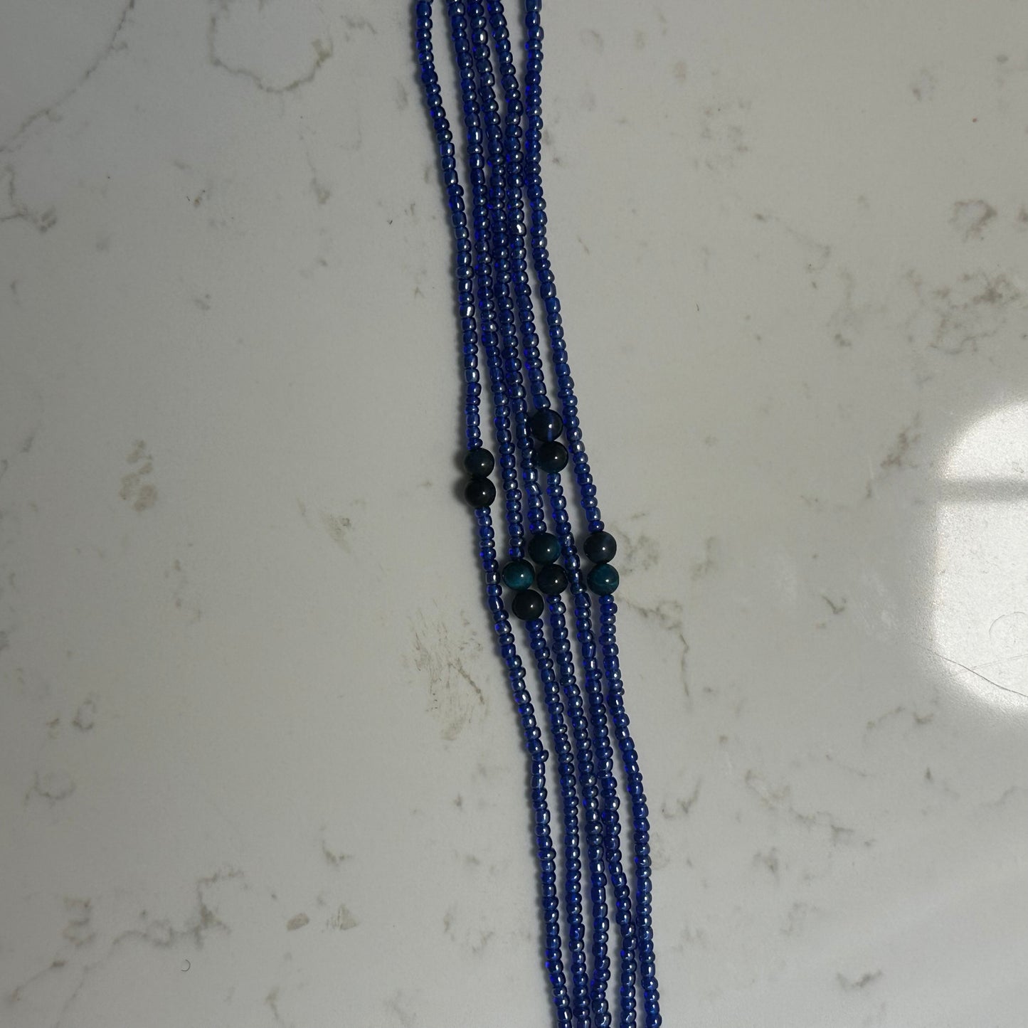 Sango – Dark Blue Waist Beads with Aqua Dyed Tiger’s Eye