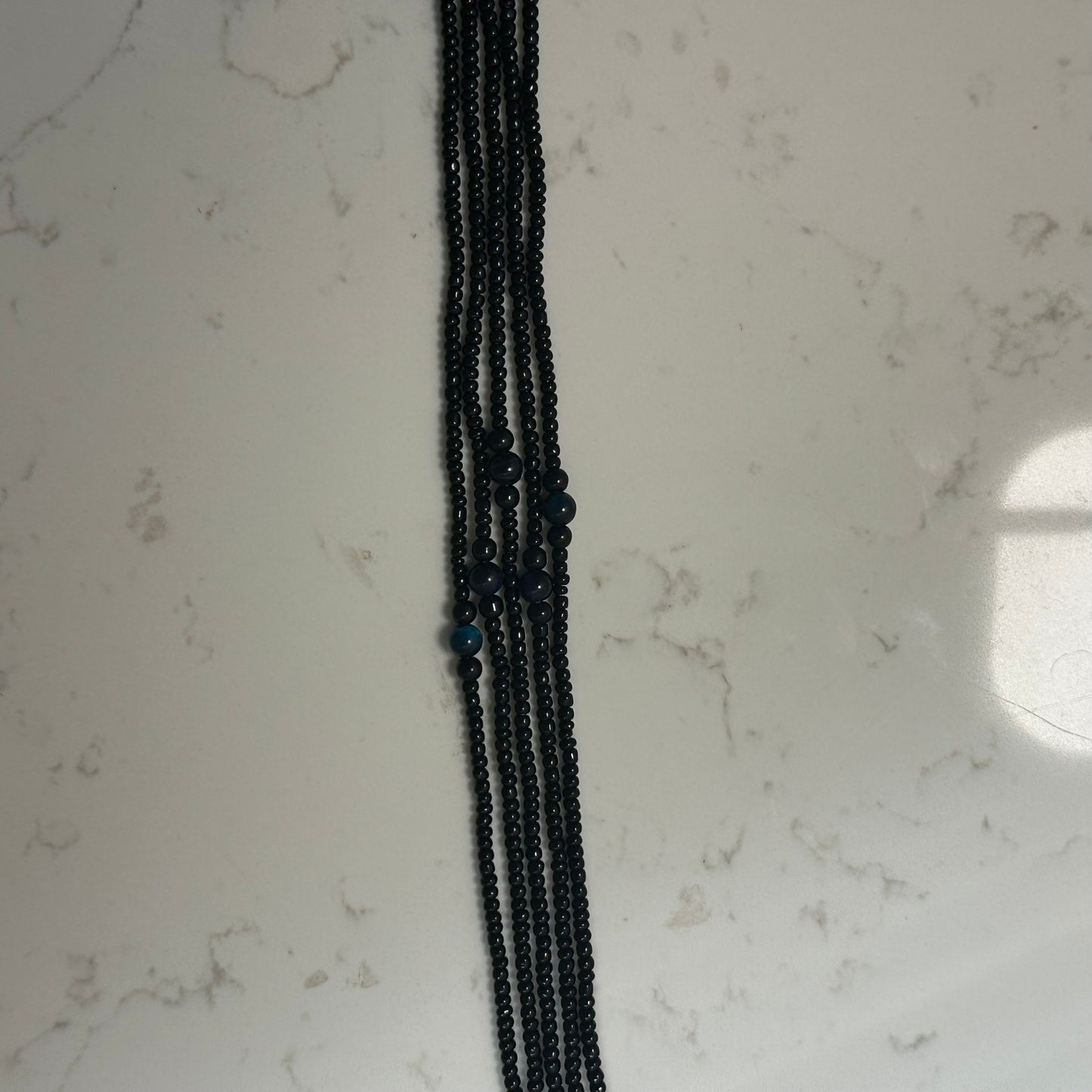Pedi – Black Waist Beads with Aqua Dyed Tiger’s Eye