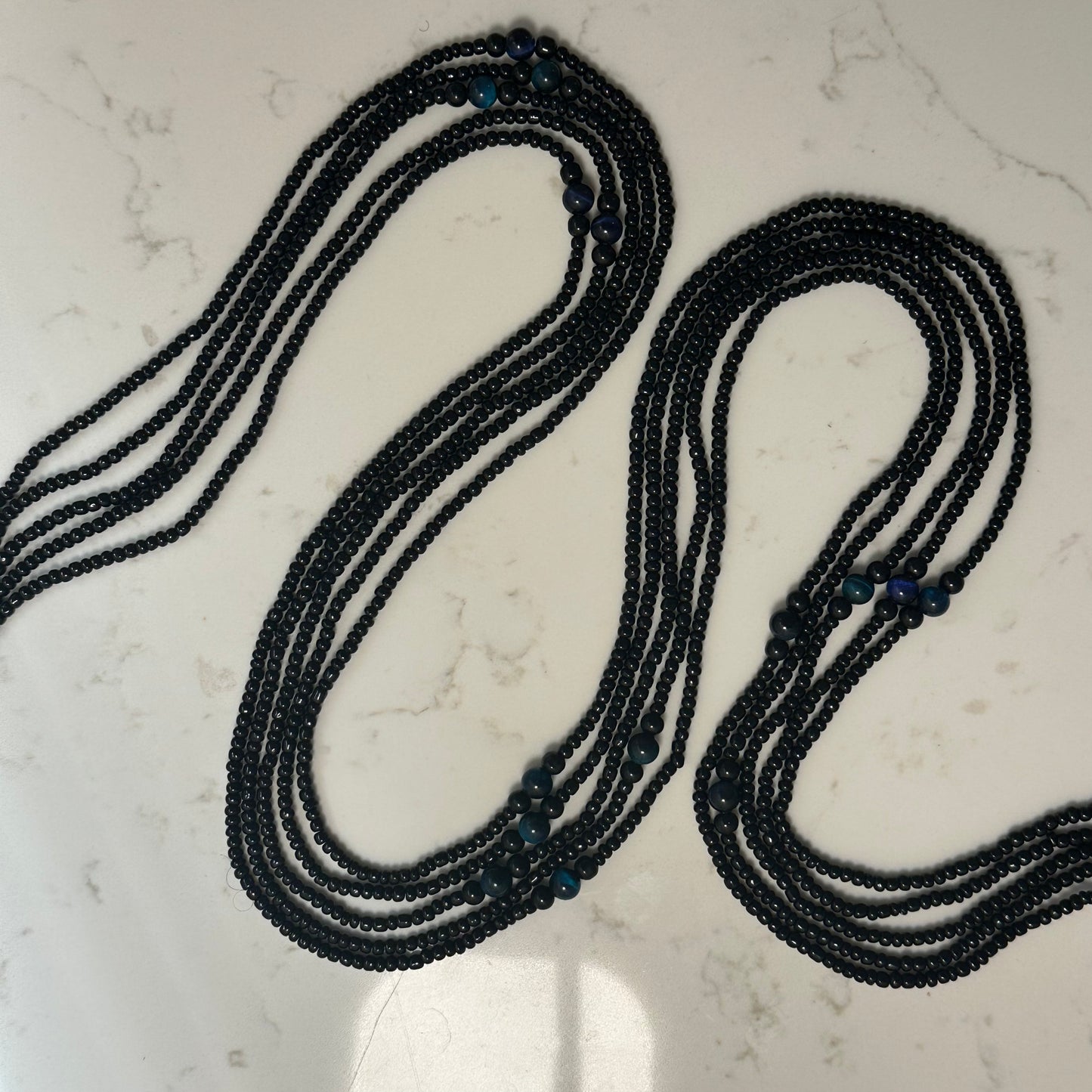 Pedi – Black Waist Beads with Aqua Dyed Tiger’s Eye