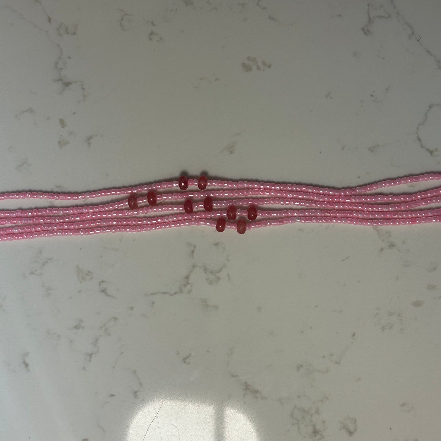 Mossi – Baby Pink Tie-on WaistBeads with Strawberry Butted Jade