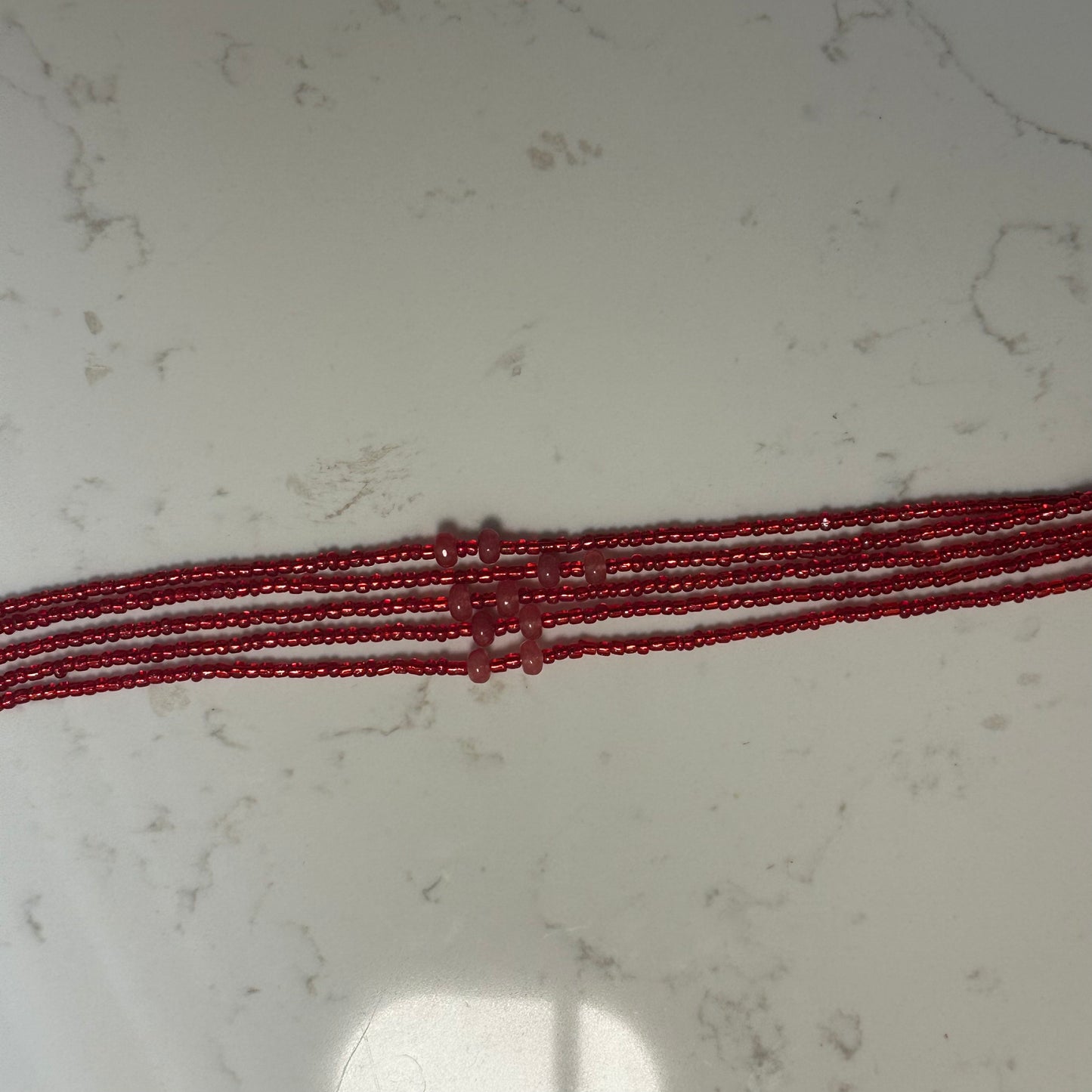 Dagaaba – Red Tie-on Waistbeads with Strawberry Dyed Jade