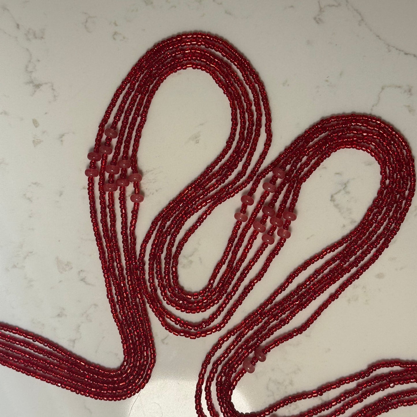 Dagaaba – Red Tie-on Waistbeads with Strawberry Dyed Jade