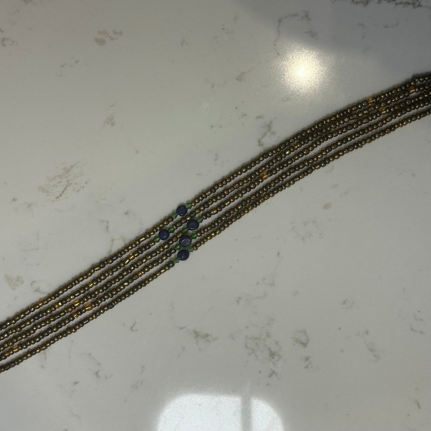 Siwa – Gold & Green Tie-on Waistbeads with Lapis