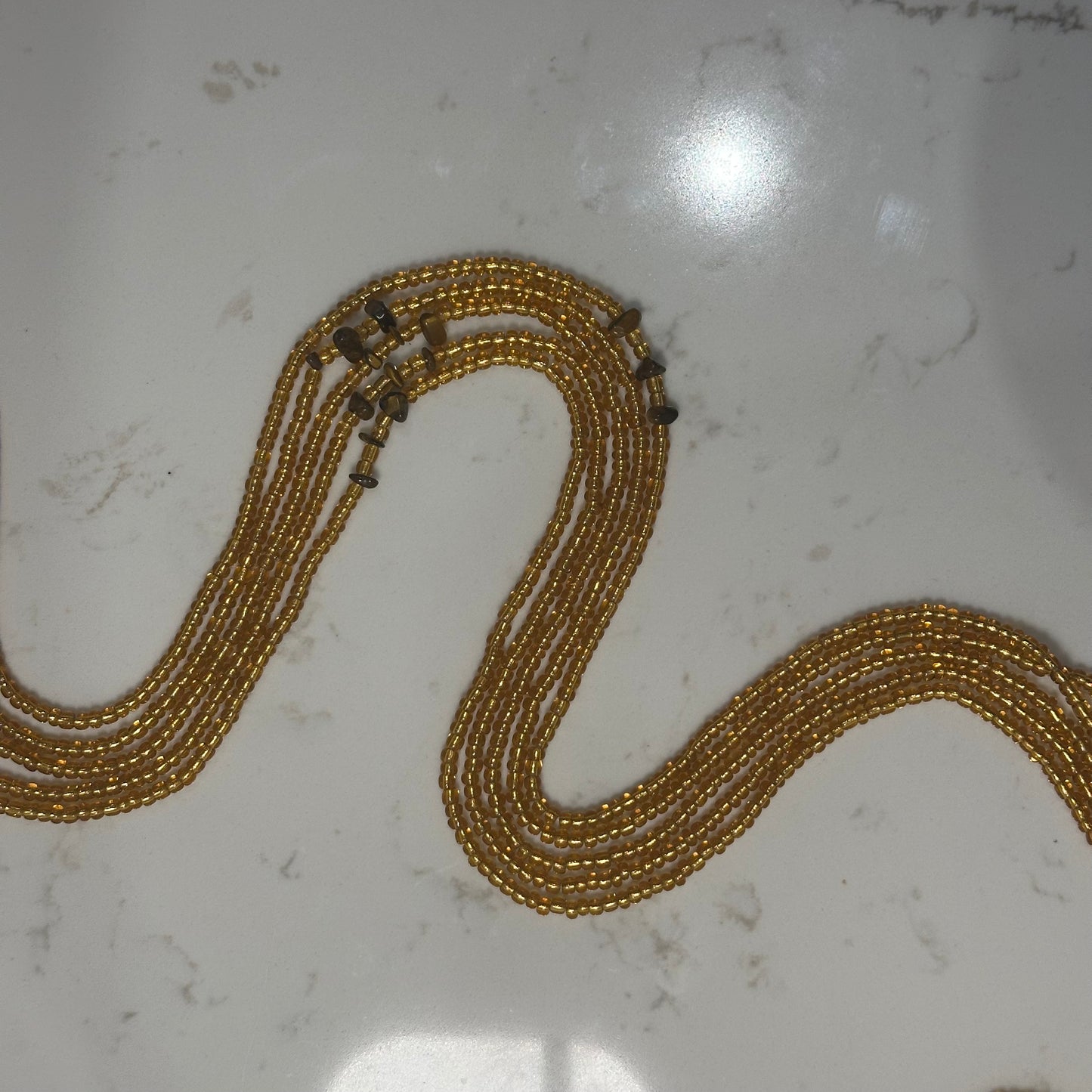 Zaghawa – Light Gold Tie-on Waistbeads with Tiger Eye Chips
