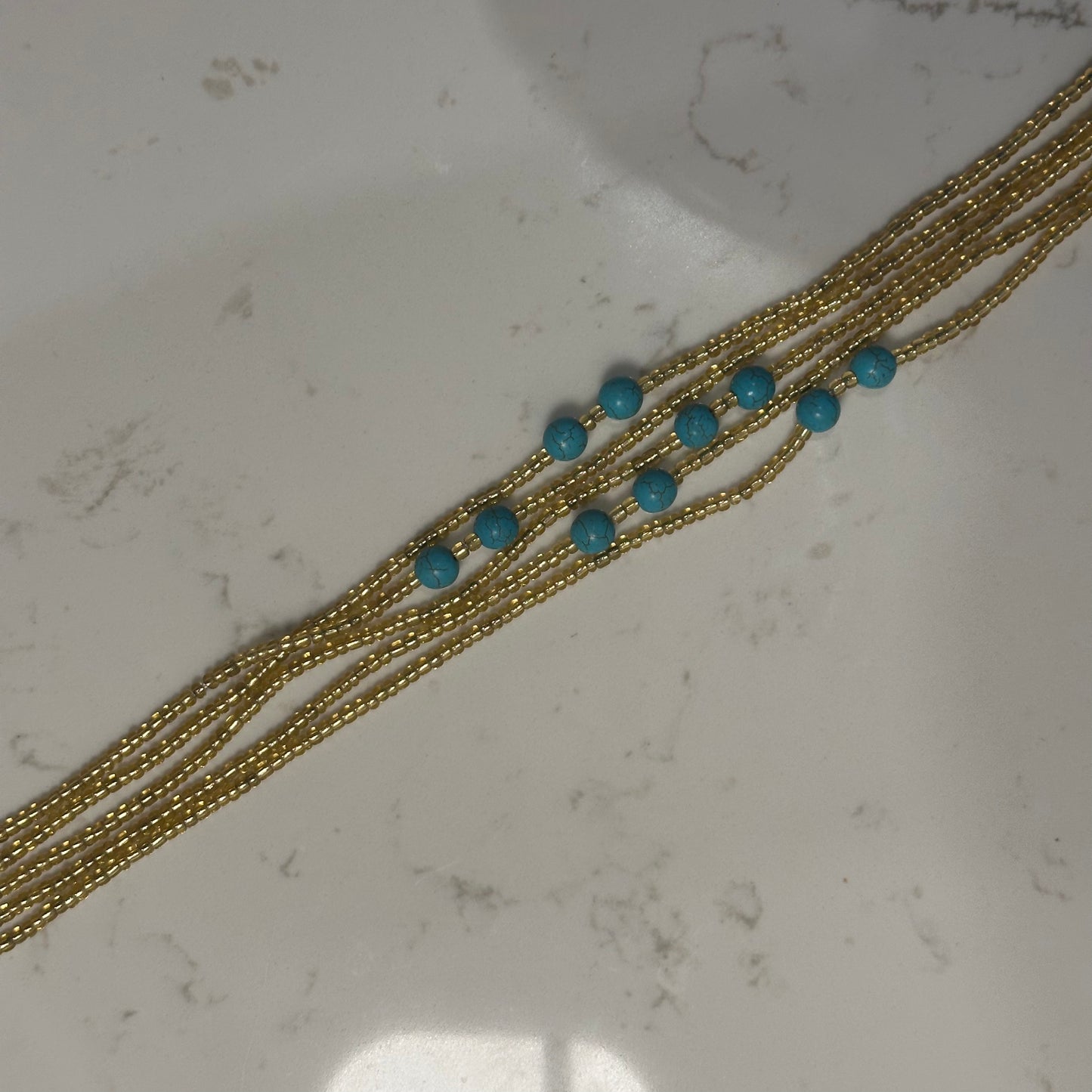 Mozabite – Bright Light Gold Tie-on Waistbeads with Turquoise