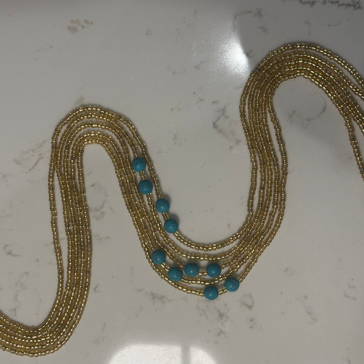 Mozabite – Bright Light Gold Tie-on Waistbeads with Turquoise