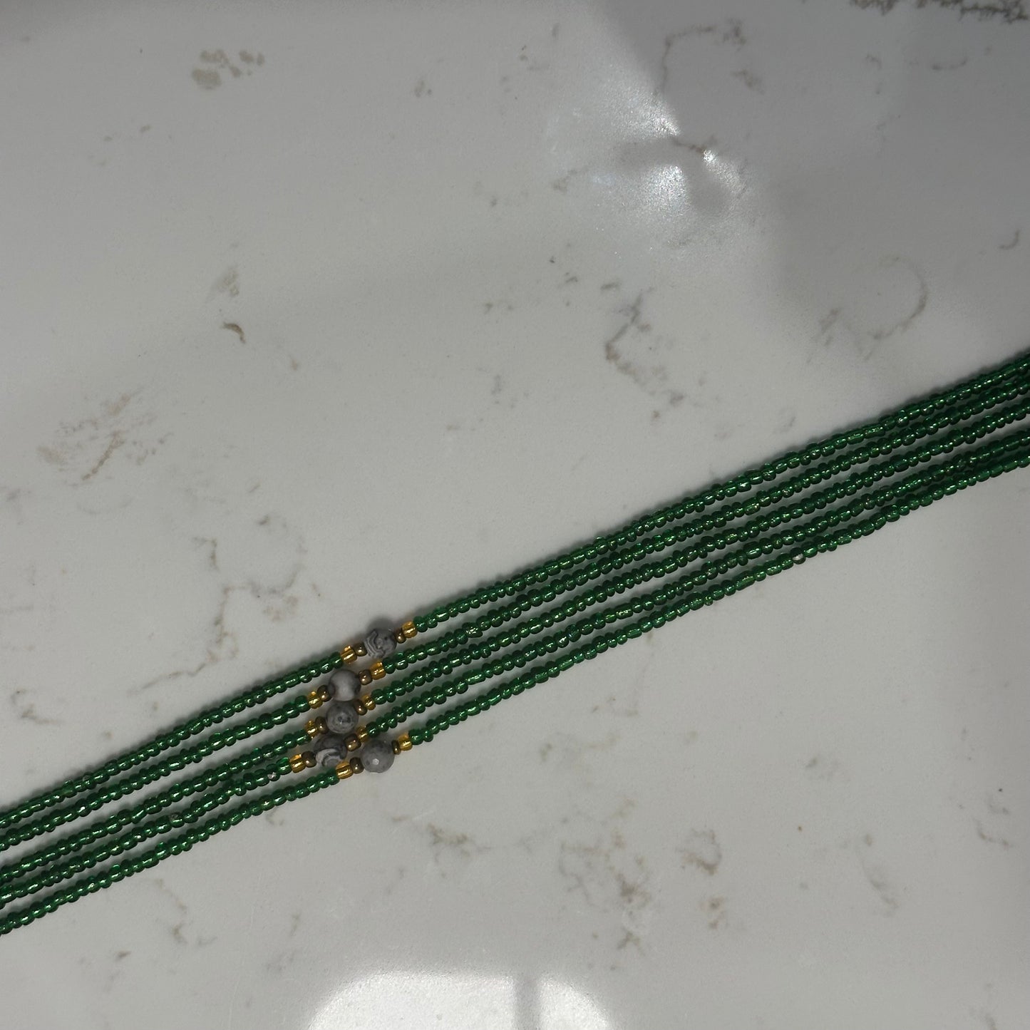 Baganda – Green & Gold Tie-on Waistbeads with Moonstone