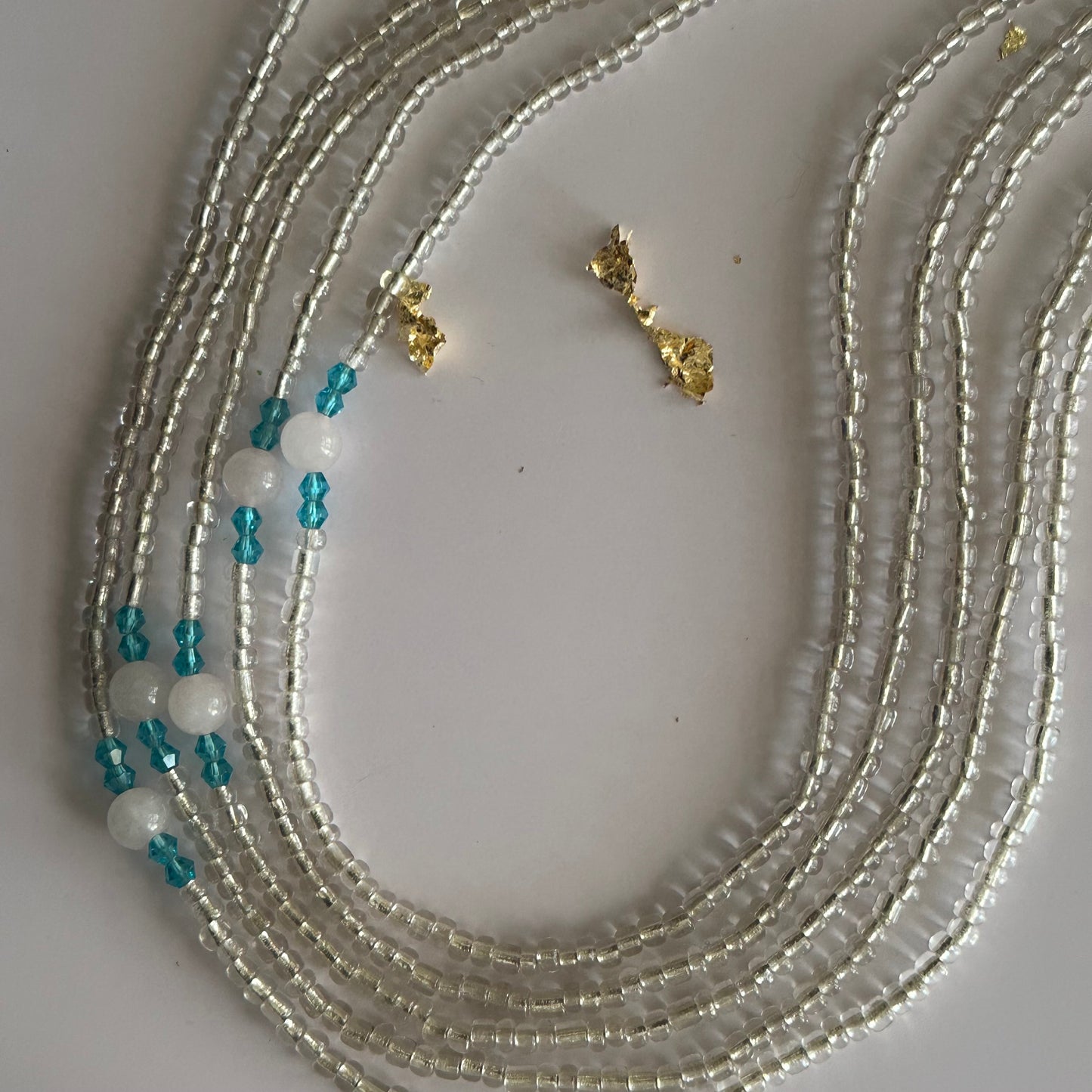 San – Clear & Blue Tie-on Waistbeads with Rose Quartz