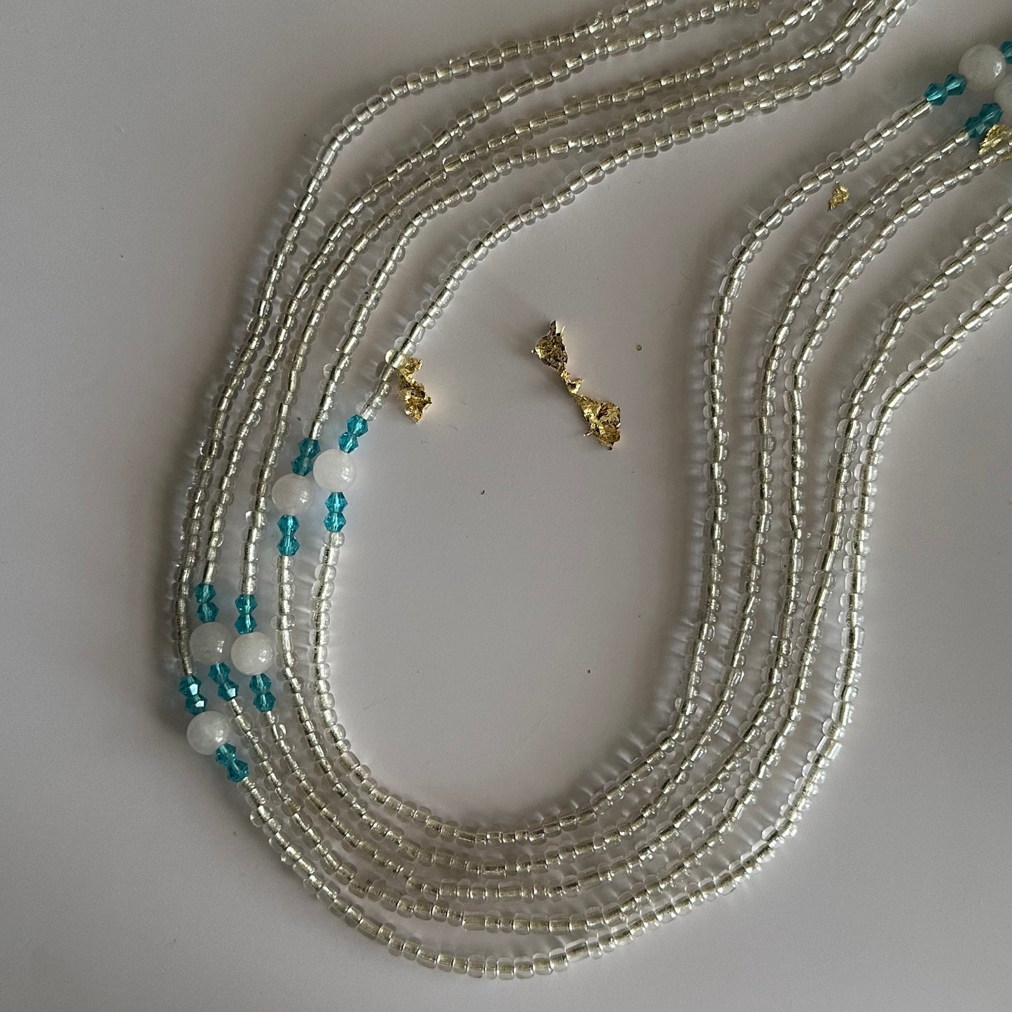 San – Clear & Blue Tie-on Waistbeads with Rose Quartz