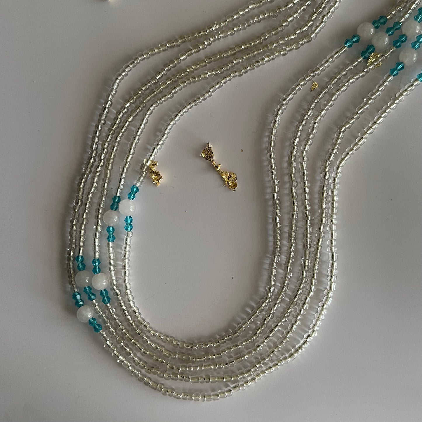San – Clear & Blue Tie-on Waistbeads with Rose Quartz