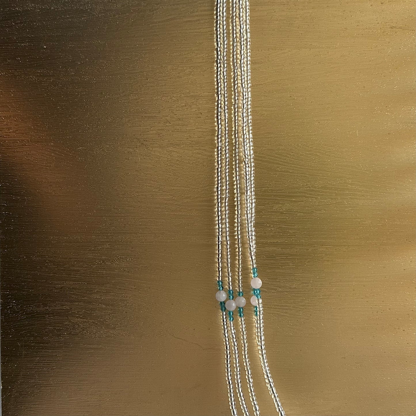 San – Clear & Blue Tie-on Waistbeads with Rose Quartz