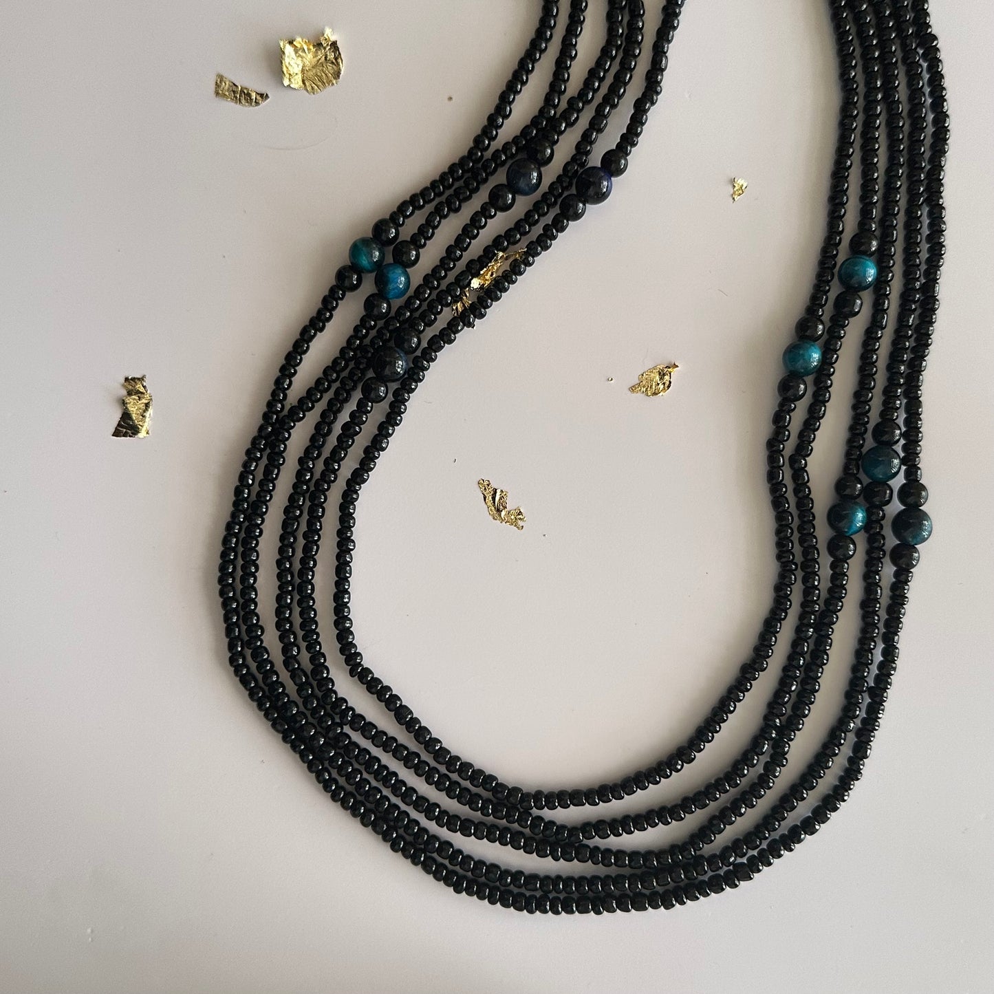Pedi – Black Waist Beads with Aqua Dyed Tiger’s Eye