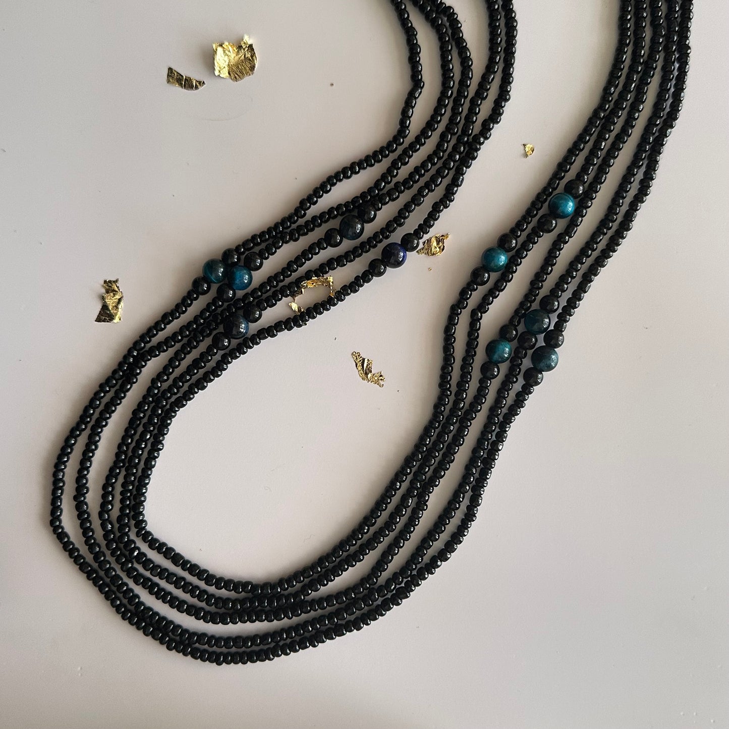 Pedi – Black Waist Beads with Aqua Dyed Tiger’s Eye