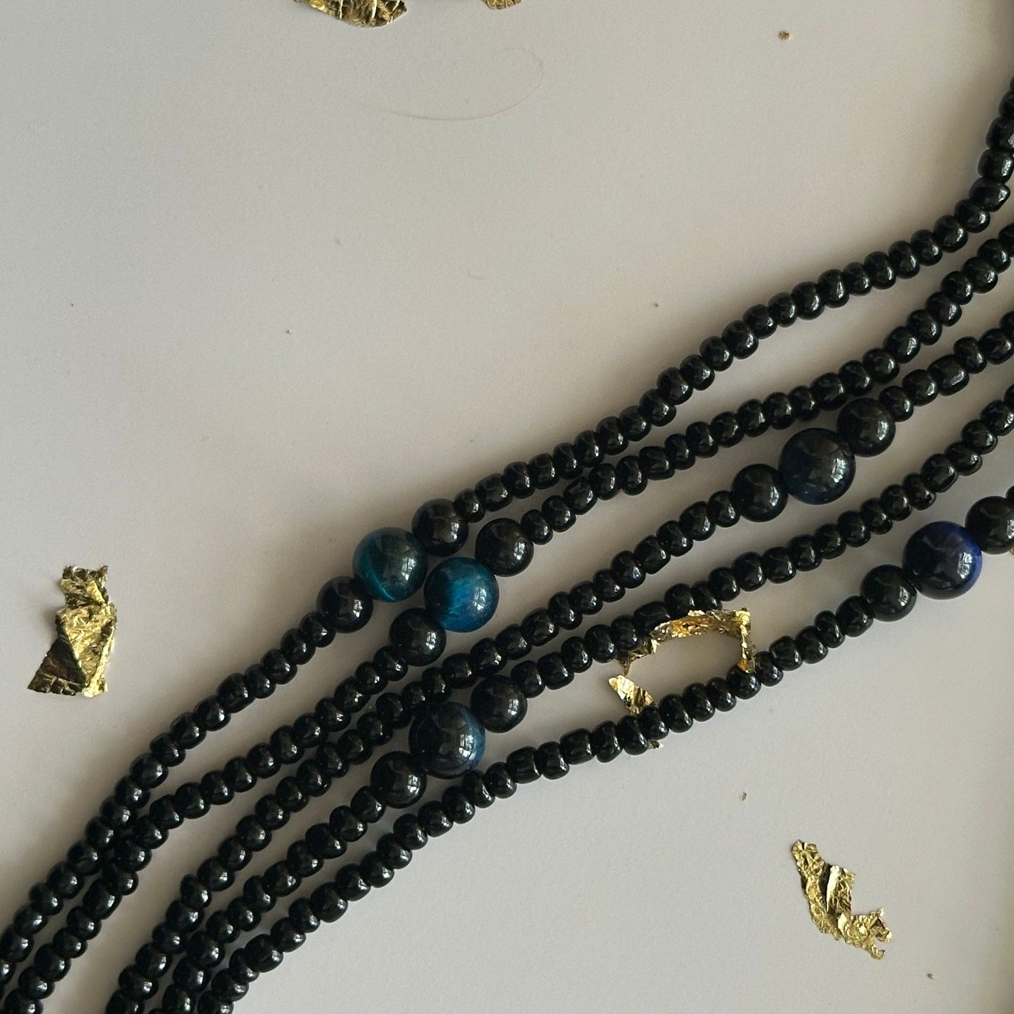 Pedi – Black Waist Beads with Aqua Dyed Tiger’s Eye