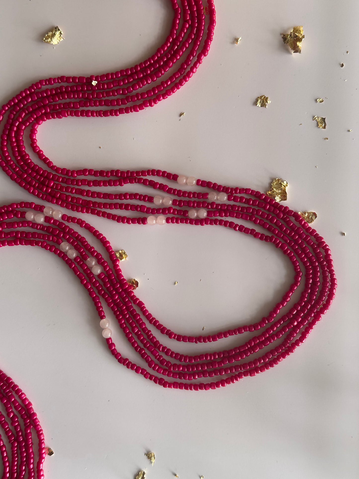 Ga – Hot Pink Waist Beads with Rose Quartz