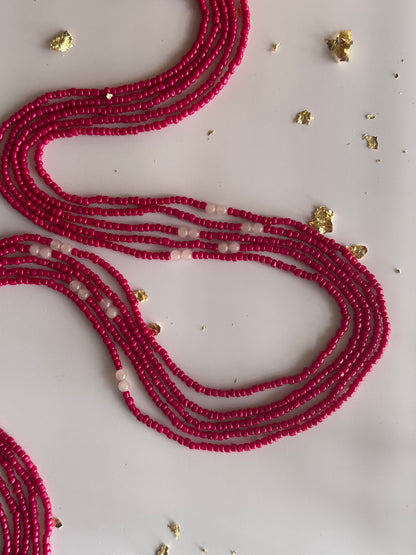 Ga – Hot Pink Waist Beads with Rose Quartz