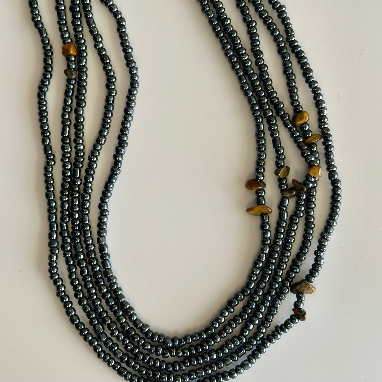 Tumbuka – Carbon Grey Tie-on Waistbeads with Tiger’s Eye