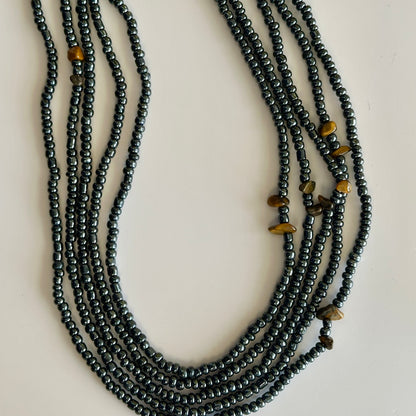 Tumbuka – Carbon Grey Tie-on Waistbeads with Tiger’s Eye