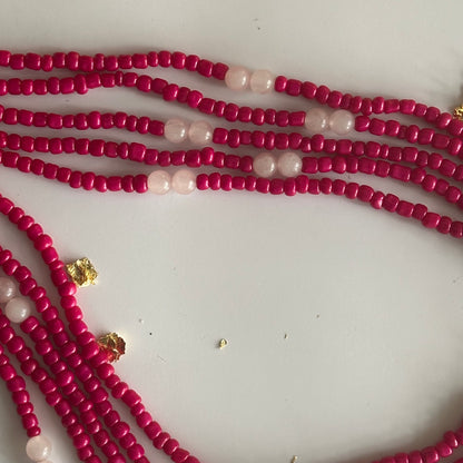 Ga – Hot Pink Waist Beads with Rose Quartz