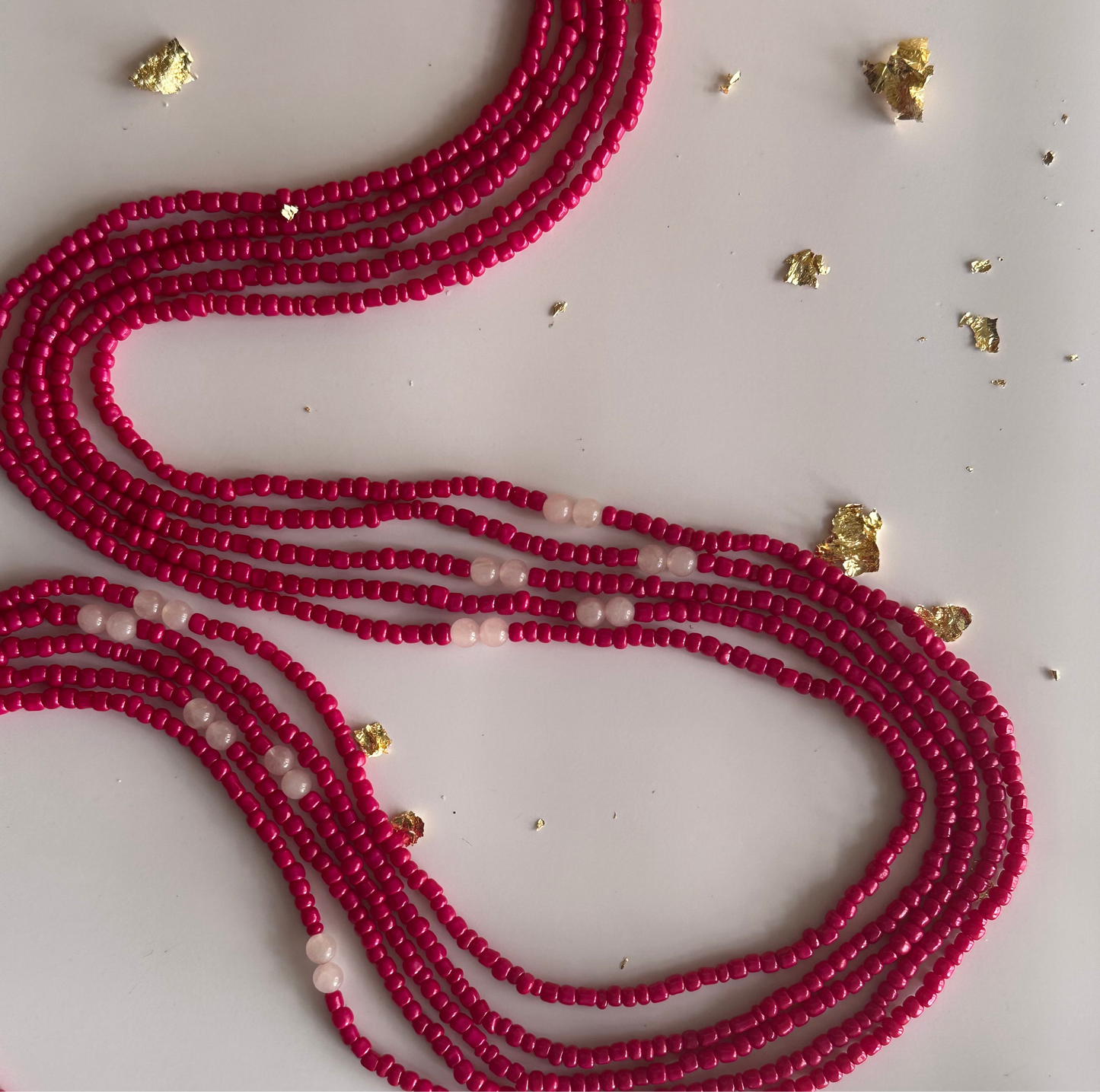 Ga – Hot Pink Waist Beads with Rose Quartz