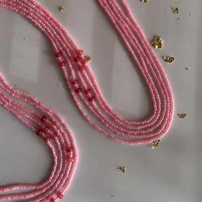 Mossi – Baby Pink Tie-on WaistBeads with Strawberry Butted Jade
