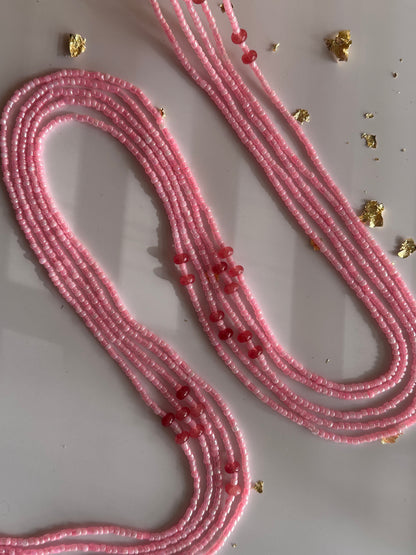 Mossi – Baby Pink Tie-on WaistBeads with Strawberry Butted Jade