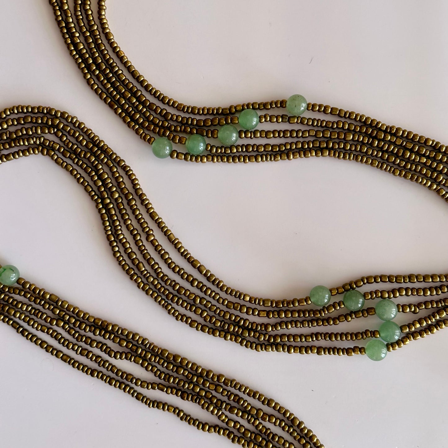 Shawia – Gold Tie-on Waist Beads with Jade