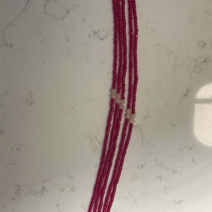 Ga – Hot Pink Waist Beads with Rose Quartz